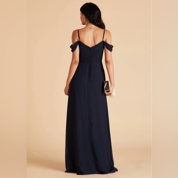 Birdie Grey MD Spence Navy Blue Sheer Cold Shoulder Bride's Maid Maxi‎ Dress - Picture 3 of 13